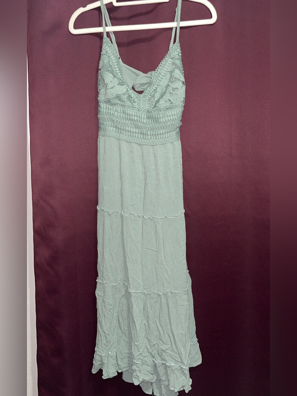 Light Sage GreenLace-Trim Maxi Dress - Brand: